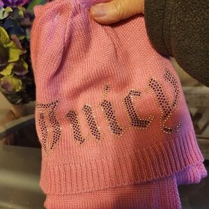 Juicy Couture Pink Rhinestone Beanie & Scarf Set NEW